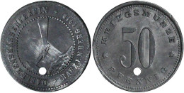 50 Pfg. Zink 1918 DARLEHENSKASSE. Kriegsmünze, Unten Gelocht. 24 Mm. Sehr Schön, Zaponiert, Selten. Funck 198.3B. - Other & Unclassified