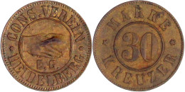Messingmarke Zu 30 Kreuzer O.J. CONS. VEREIN E.G. Hände. 24 Mm. Sehr Schön, Selten. Menzel22 13940.4. - Other & Unclassified