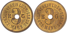 Messingmarke Zu 3 Mark O.J. CONSUM VEREIN E. G. Mittig Gelocht, Bds. Gleich. 30 Mm. Sehr Schön. Menzel 15610.15. - Other & Unclassified
