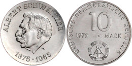 10 Mark 1975 A, Schweitzer-Materialprobe Mit Rs. Von Cu/Ni/Zn-Typ Warschauer Vertrag, Silber 500/1000. Stempelglanz. Jae - Other & Unclassified