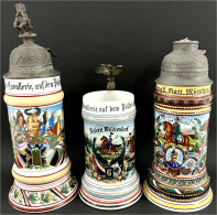 3 Kavallerie-Reservistenkrüge: Gard.-Kavall.Batt. München 1907-10 (mit Lithophanie Und Zinndeckel, Figur Fehlt); Reservi - Other & Unclassified
