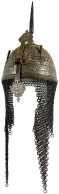 Indien, Moghulreich: Eiserner "Kulah Khud". 19. Jh. Ein Helm Mit Persischer Inschrift Und Kettenbehang. Höhe Mit Behang  - Uniforms