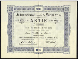 Aktie über 1000 Franken, Frauenfeld, 1. Juli 1897. Aktiengesellschaft Vormals F. Martini & Co. Inhaber Der Aktie Ist - Other & Unclassified