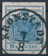 O 1850 9kr HP II. Kiemelt Középrész, Nagy Lemezhibák / Type HP II. Highlighted Middle Part, Plate Flaws. "KRONSTADT" Cer - Other & Unclassified