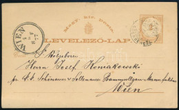 1877 2kr Díjjegyes Levelezőlap "BUDAPEST / ODERBERG" Vasúti Mozgóposta Bélyegzéssel Bécsbe - Other & Unclassified