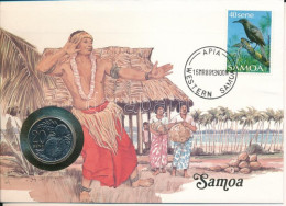 Szamoa 1988. 20s Cu-Ni Felbélyegzett Borítékban, Bélyegzéssel, Német Nyelvű Leírással T:UNC Samoa 1988. 20 Sene Cu-Ni In - Unclassified