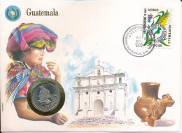 Guatemala 1988. 25c Felbélyegzett Borítékban, ENSZ Bélyegzéssel T:UNC Guatemala 1988. 25 Centavos In Envelope With Unite - Unclassified