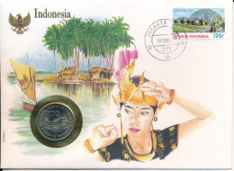 Indonézia 1978. 100R Cu-Ni Felbélyegzett Borítékban, Első Napi Bélyegzős ENSZ Bélyegzéssel T:UNC Indonesia 1978. 100 Rup - Unclassified