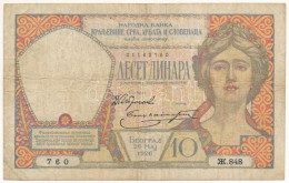 Jugoszlávia / Szerb-Horvát-Szlovén Királyság 1926. 10D "848 760" T:F,VG  Yugoslavia / Kingdom Of The Serbs, Croats And S - Unclassified