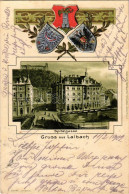 T2/T3 1902 Ljubljana, Laibach; Spitalgasse. J. Bonac / Street. Art Nouveau, Floral Litho With Embossed Coat Of Arms (fl) - Unclassified
