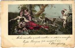 * T2/T3 1900 Lady Art Postcard, Children, Dog And Stork (EK) - Unclassified