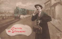 [-5%] BELGIQUE - Libramont - Amitié - Train - Gare - Homme - Chapeau - Sacoche - Colorisé - Animé - Carte Postale Ancien - Libramont-Chevigny