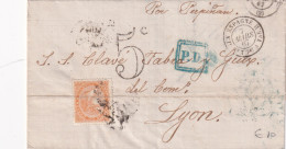 ESPAGNE. LETTRE. 7 MARS 67. N° 88. PD. TAXE TAMPON 5. ESPAGNE AMB CETTE A TAR B. POUR LYON - Briefe U. Dokumente