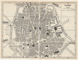 CARTE PLAN MAP 1953 PORTUGAL - EVORA - TEATRO - SEMINARIO - RUINAS - Topographical Maps
