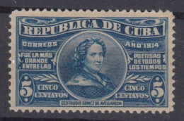 CUBA 1914. CENTENARIO DEL NACIMIENTO DE GERTRUDIS GÓMEZ DE AVELLANEDA. MNH. EDIFIL 204 - Ungebraucht