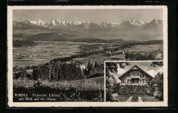 AK Belpberg, Pension Lüthy Mit Blick Auf Die Alpen  - Belp