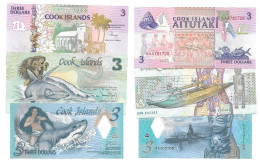 Cook 3 Dollars 1987 / 1992 / 2001 - UNC / NEUF - Cook Islands