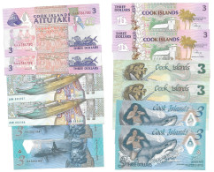 Cook 3 Dollars 1987 / 1992 / 2001 - UNC / NEUF - 3x2 Consecutive - Cook Islands