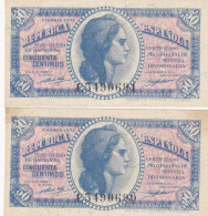 CRBS2312 PAREJA CORRELATIVA BILLETES ESPAÑA 50 CTS SERIE C 1937 S/C Y S/C- - Altri & Non Classificati