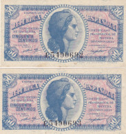 CRBS2310 PAREJA CORRELATIVA BILLETES ESPAÑA 50 CENTIMOS 1937 S/C Y S/C- - Altri & Non Classificati
