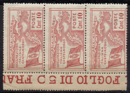Greece Dodecanese KASTELLORIZO 1923 (113) Italy Occupation 10c Strip Of Three, Map Of "CASTELROSSO" (Vl.11) MNH** - Dodécanèse