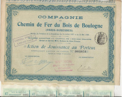 COMPAGNIE DU CHEMIN DE FER DU BOIS DE BOULOGNE -PARIS - SURESNES - ACTION DE JOUISSANCE -ANNEE 1897 - Spoorwegen En Trams