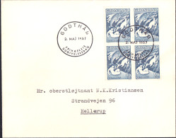 GREENLAND 1957 TALES AND LEGENDS BLOCK OF 4 ON CIRCULATED FIRST DAY COVER - Brieven En Documenten