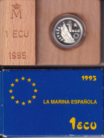MONEDA DE PLATA DE 1 ECU DE LA MARINA ESPAÑOLA EN SU ESTUCHE ORIGINAL AÑO 1995 CON CERTIFICADO - Ongebruikte Sets & Proefsets