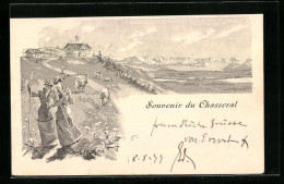 Lithographie Nods-Chasseral, Panorama Mit Hotel Und Kühen  - Nods