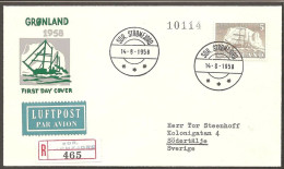 1958. Gustav Holm. 5 Kr. Gray On FDC SDR. STRØMFJORD 14-8-1958. (Michel 41) - JF120195 - Brieven En Documenten