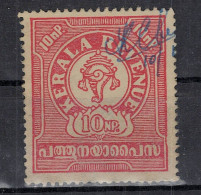 CHCT91 - Rare 10 New Paisa Kerala Revenue Stamp, Used, Nair, India - Official Stamps