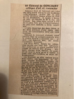 Edmond De Goncourt Critique D’Art Er Romancier Ecrivain Nancy Academie Goncourt Prix De Goncourt - Autres & Non Classés
