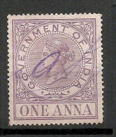 INDIA Old Revenue Tax Taxe Stamp 1 Anna Queen Victoria O - Official Stamps