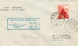 1.6.1939. Air Mail Cover Bergen - Oslo - Liverpool, England. Bergen - Oslo FIRST FLIGHT Cachet. - Briefe U. Dokumente