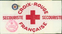Brassard Brodé Broderie Croix Rouge Française Secouriste Département Du Lot France + épinglette Secouriste CRF - Altri & Non Classificati
