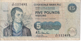 BILLETE DE ESCOCIA DE 5 POUNDS DE CLYDESDALE BANK DEL AÑO 1990 (BANKNOTE) - 5 Pounds