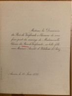 Delcampe - 1892 Anvers Mademoiselle Thérèse Du Bois De Vroylande Fille La Douairière Du Bois & Monsieur Arnold D’Udekem D’Acoz - Hochzeit
