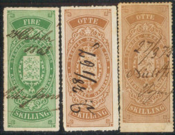 1862-67 Danmark Stempel Maerke FIRE + OTTE  Skilling Revenue Stamps - Fiscali