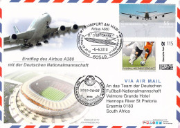 Delcampe - Germany Flight Cover 2010 FIFA World Cup Football - Franked W/Marke Individuell Flown W/Lufthansa A380. Postal Weight 0, - 2010 – Zuid-Afrika