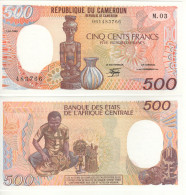 CAMEROON  500 Fr   P24a ( Dated 1-01-1988)    " Wooden Carvings + Carver  At Back " - Cameroon