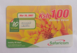 Kenia - Safaricom 100 Shillings Top Up Recharge Card - 10 YEARS ANNIVERSARY, USED (Expired 22.10.2012) Rare - Kenia