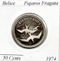 BELIZE 1974, 50 CENTS, PAJARO FRAGATA, AG, PROOF, 2 ESCANER - Belize