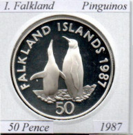 ISLAS FALKLAND 1987, 50 PENCE, PINGUINOS, AG, PROOF, 2 ESCANER - Maldive