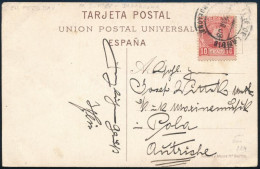 1908 Képeslap Spanyol 10 Cent Bérmentesítéssel Josef Witweknek, Musikmeisternek Címezve Polában "BARCELONA" - Other & Unclassified