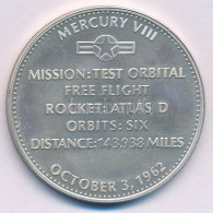 Amerikai Egyesült Államok 1962. "Harmadik Amerikai Ember A Föld Körüli Pályán - Mercury VIII" Kétoldalas Ag Emlékérem (2 - Unclassified
