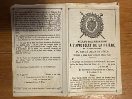 Billet D’Agregation A L’apostolat De La Priere Du Sacre Coeur De Jesus Etablie 1872 Josephine Wagemans Liege  Bruxelles - Autres & Non Classés