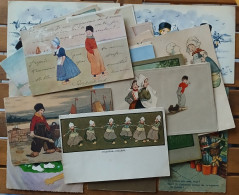 TOP Lot 23 X Cpa Litho Illustrateur Celebre Theme Folklore Costume Coiffe Femme Couple Moulin Hollande Pays Bas  Details - Collections & Lots