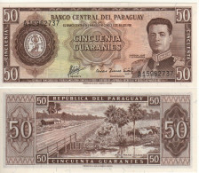 PARAGUAY 50 Guaranies P197b   Dated L. 25.03.1952 (1963)  (Marshal José F. Estigarribia + Trans-Chaco Route At Back ) - Paraguay