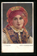 Künstler-AK Camil Vladislav Muttich: Frau Mit Buntem Kopftuch, Devece Z Uherskeho Brodu  - Muttich, C.V.