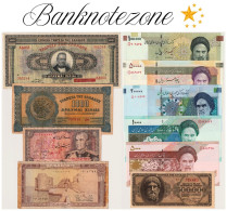 X10 Pcs, Mixed Banknote Lot, Iran, Liban, Greece (taped,F,VF,XF,UNC) #669# - Collections & Lots